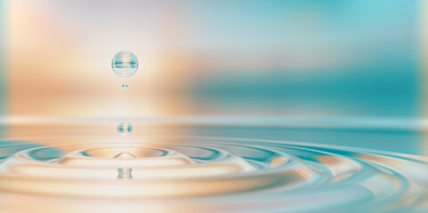 Water drop splash close-up on water surface 3d illustration