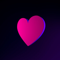 Poster - Neon flat heart icon. 3d rendering ui ux interface element. Dark glowing symbol.