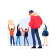 Man protesting asking for freedom annoyed and frustrated shouting with anger supporting the protests against a backdrop of disaffected protesters, activists with placards. Flat vector illustration