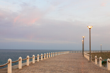 Wall Mural - The view of sea-fronts in Aktau, Kazakhstan. Sunrise time.