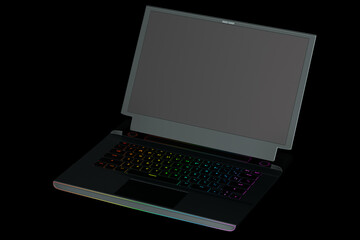 Fototapete - 3d rendering of modern gaming colorful laptop on black background