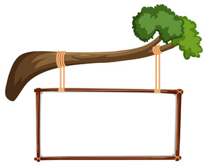 Wall Mural - empty banner hanging on a branch on white background