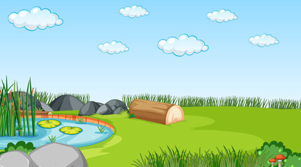 Wall Mural - blank nature park landscape at daytime scene with many clouds in the sky