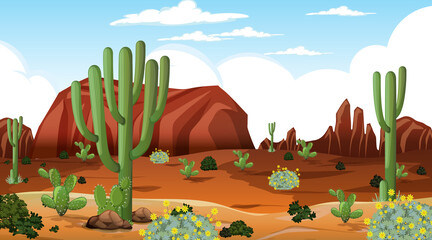 Wall Mural - Desert forest landscape at daytime scene with many cactuses