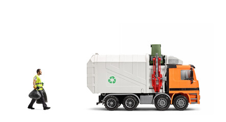 Wall Mural - Waste collector taking bin bags towards a garbage truck