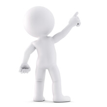Man Pointing At Invisible Object. Rear View. 3D Illustration. Isolated