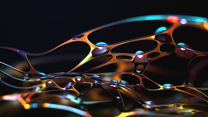 Poster - Art poster. Nanotechnology in virtual reality. Artificial intelligence neural network. Synthetic matter and digital mind. 3d illustration of fantastic wallpaper