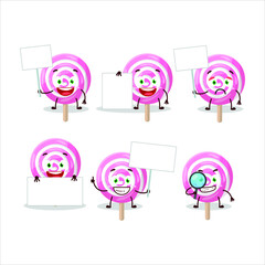 Canvas Print - Lolipop spiral cartoon character bring information board. Vector illustration