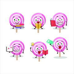 Sticker - A picture of lolipop spiral cartoon character concept reading an amusing book. Vector illustration