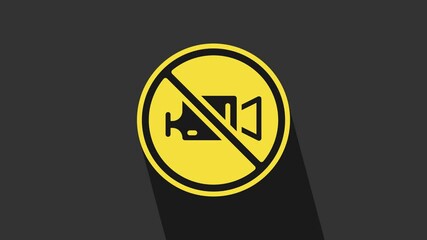 Poster - Yellow Prohibition sign no video recording icon isolated on grey background. 4K Video motion graphic animation