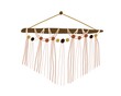 Wall macrame hanging on wooden stick. Trendy woven home decoration in boho style. DIY interior decor with cotton cords and beads. Flat vector illustration isolated on white background
