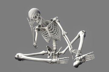 Sticker - Human skeleton in unhappy frustrated pose, conceptual 3D illustration