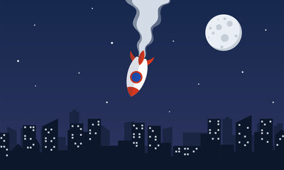 Wall Mural - smoking rocket falling on the city skyline