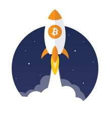 Wall Mural - bitcoin spaceship starts to the moon, isolation