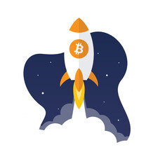 Wall Mural - bitcoin rocket starts to the moon, isolated on white