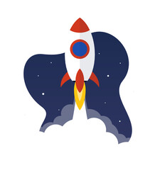 Wall Mural - The rocket launches into space, isolated flat vector
