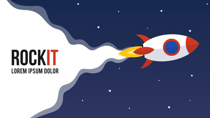 Wall Mural - rocket flying in space, header template for website with tile