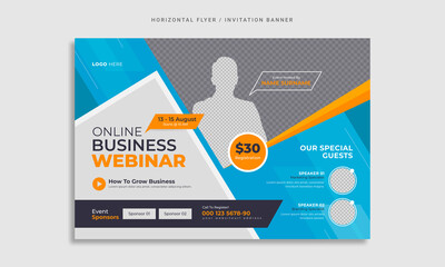 Wall Mural - business conference horizontal flyer template. corporate webinar, seminar, workshop, meetup, meeting