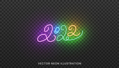 Wall Mural - 2022 neon numbers. Bright colorful script numbers for New Year 2022