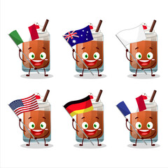 Wall Mural - Root beer with ice cream cartoon character bring the flags of various countries