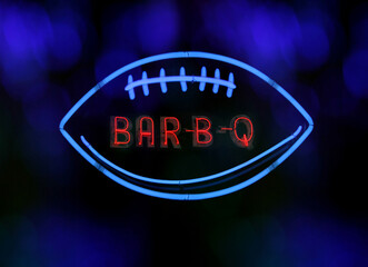 neon bar b q barbecue sign football,