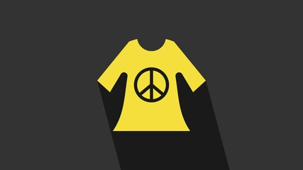 Canvas Print - Yellow Peace symbol dress print stamp icon isolated on grey background. 4K Video motion graphic animation