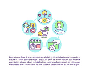  Purchase leads to loyalty concept line icons with text. PPT page vector template with copy space. Brochure, magazine, newsletter design element. Product sharing linear illustrations on white