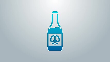 Poster - Blue line Beer bottle icon isolated on grey background. 4K Video motion graphic animation