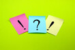 © iama_sing - Question mark and exclamation mark stickers on light green background.