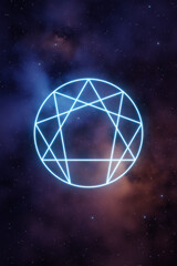 Wall Mural - enneagram symbol in blue color on a background of the universe with nebulae