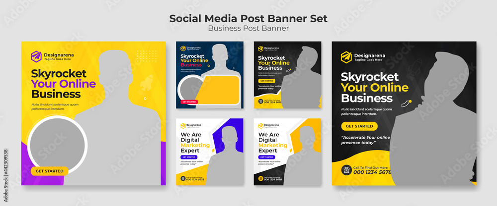 Social media post templates set for Digital marketing agency vector creative shape on background. Square posts layouts for personal blog and social media post.	 - obrazy, fototapety, plakaty 