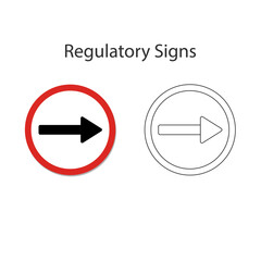 Traffic sign is turn right, Yellow vector illustration and hand drawing on white background.