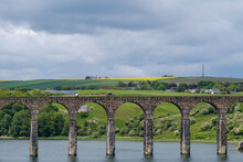 Berwick-upon-Tweed, UK. View Of The Railway Bridge Across The River Tweed.