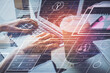 © peshkova - Double exposure of woman hands working on computer and data theme hologram drawing. Tech concept.