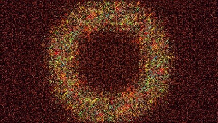 Poster - Widening circular soffit light rings on colorful grid with particles, seamless loop. Animation. Field of tiny particles with radial circles.