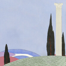 Pillar On Hill Background Design Space, Remix From Artworks By George Barbier
