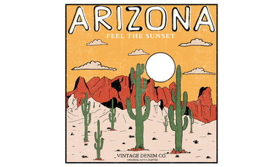 Arizona desert vibes t shirt design . Cactus artwork for apparel and others. 