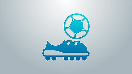 Poster - Blue line Football shoes icon isolated on grey background. Soccer boots. Sport football foot protection. 4K Video motion graphic animation