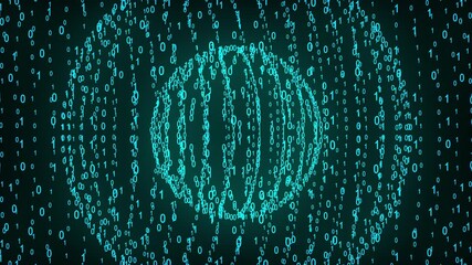 Poster - Big and small binary number spheres, computer generated. 3D rendering of binary code background with numbers. Abstract futuristic elements