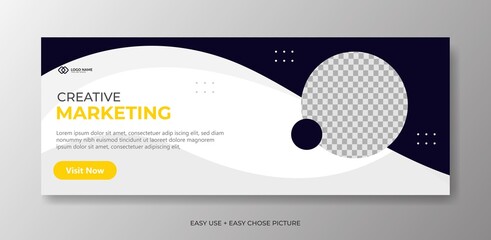 Wall Mural - Editable banner web template with blue yellow white background. Minimal, modern vector illustration