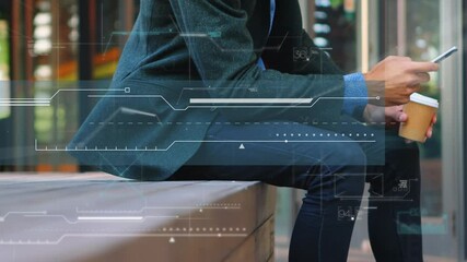 Poster - Animation of data processing over businessman using smartphone