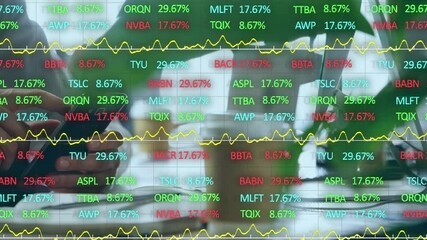 Poster - Stock market data processing against mid section of businessman using smartphone