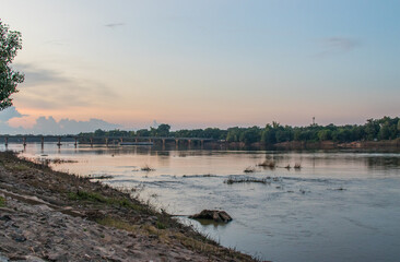 Sticker - Mun River or Mae Nam Mun Thailand in the early colorful evening