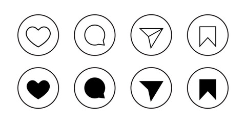 Aufkleber - Like, Comment, Share and Save. Icon Set of Social Media Elements. Vector Illustration
