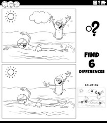 Wall Mural - differences game with swimming boys coloring book page