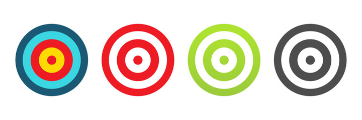 Poster - archery target colorful icon set. goal symbols collection. darts game elements. marketing or busines