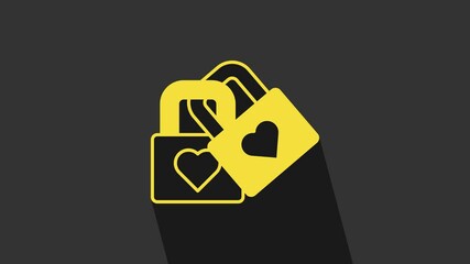 Poster - Yellow Lock with heart icon isolated on grey background. Locked Heart. Love symbol and keyhole sign. Valentines day symbol. 4K Video motion graphic animation