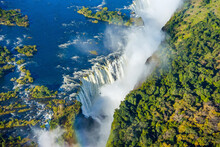 Bird Eye View Of The Victoria Falls Waterfall On Zambezi River