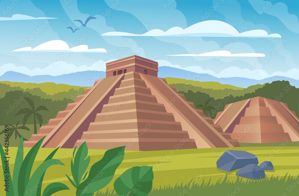 Mayan Pyramid Vector File Ancient mayan pyramids Stock Vector | Adobe Stock