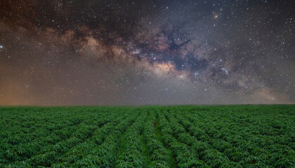 Wall Mural - milky way with stars over cassava plantation field.with grain and select white balance.white clouds 